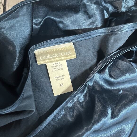 Coldwater Creek 2pc Jacket Tank Set sz Medium Teal Satin Lagenlook Artsy Career - Picture 9 of 9